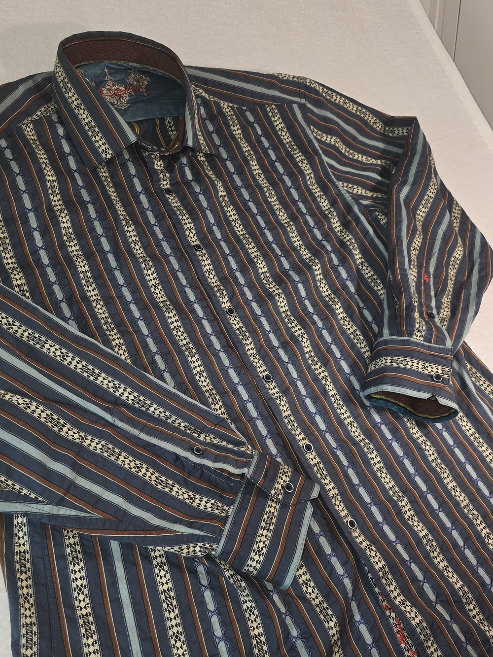 Robert Graham Striped Button Up Shirt Mens 2XL Knowledge Wisdom Truth Designer